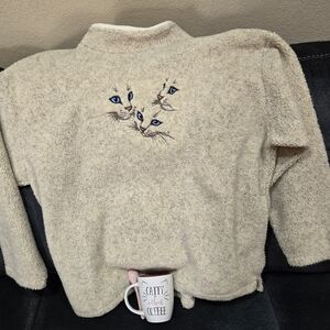 Cat Lover Set Tan Plush Sz M Top & Kitty Mug